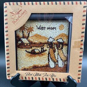 NEW IN BOX Vietnam Hand Crafted Framed Rice Art Wall Hanging 8" x 8"